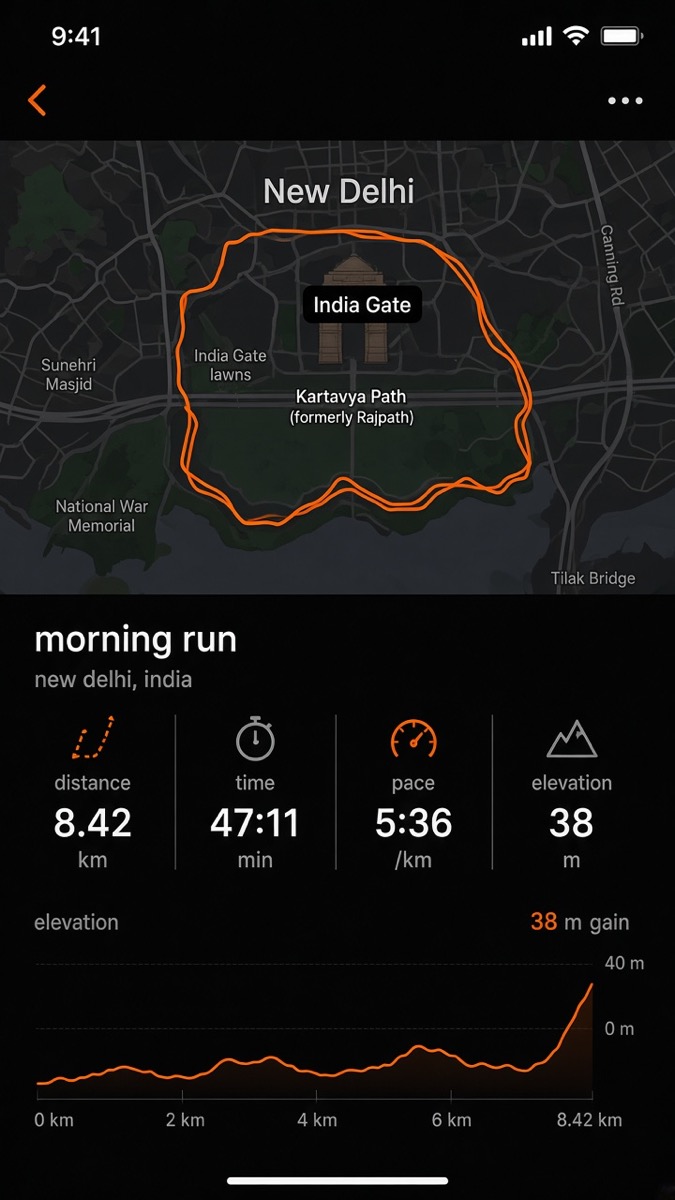 activity screen of a new delhi run around india gate