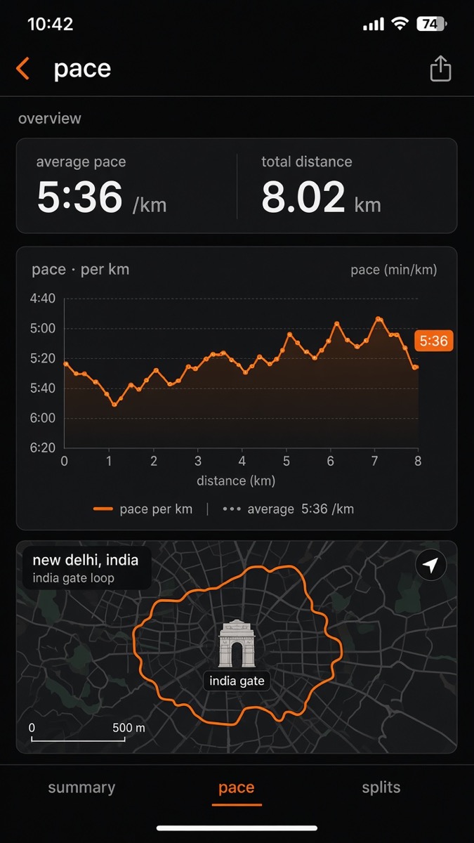 pace chart for a new delhi run