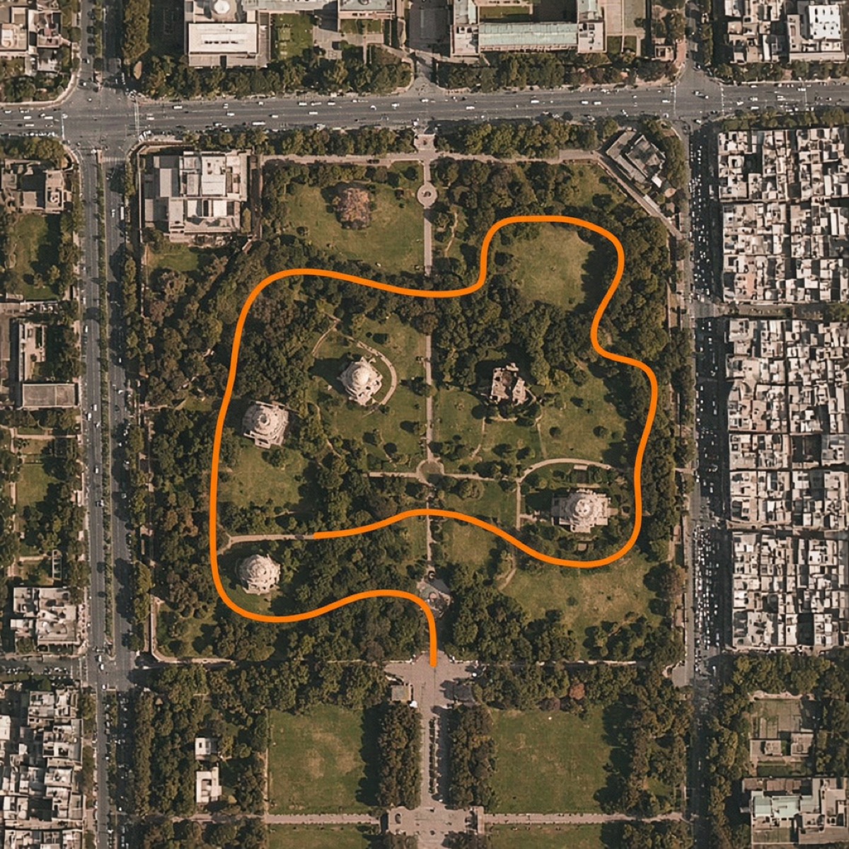 gps route looping lodhi garden in new delhi